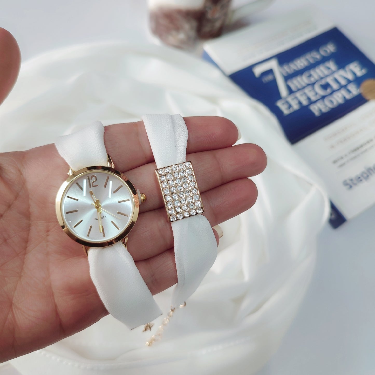 Watch Bracelet And Hijab Set _White