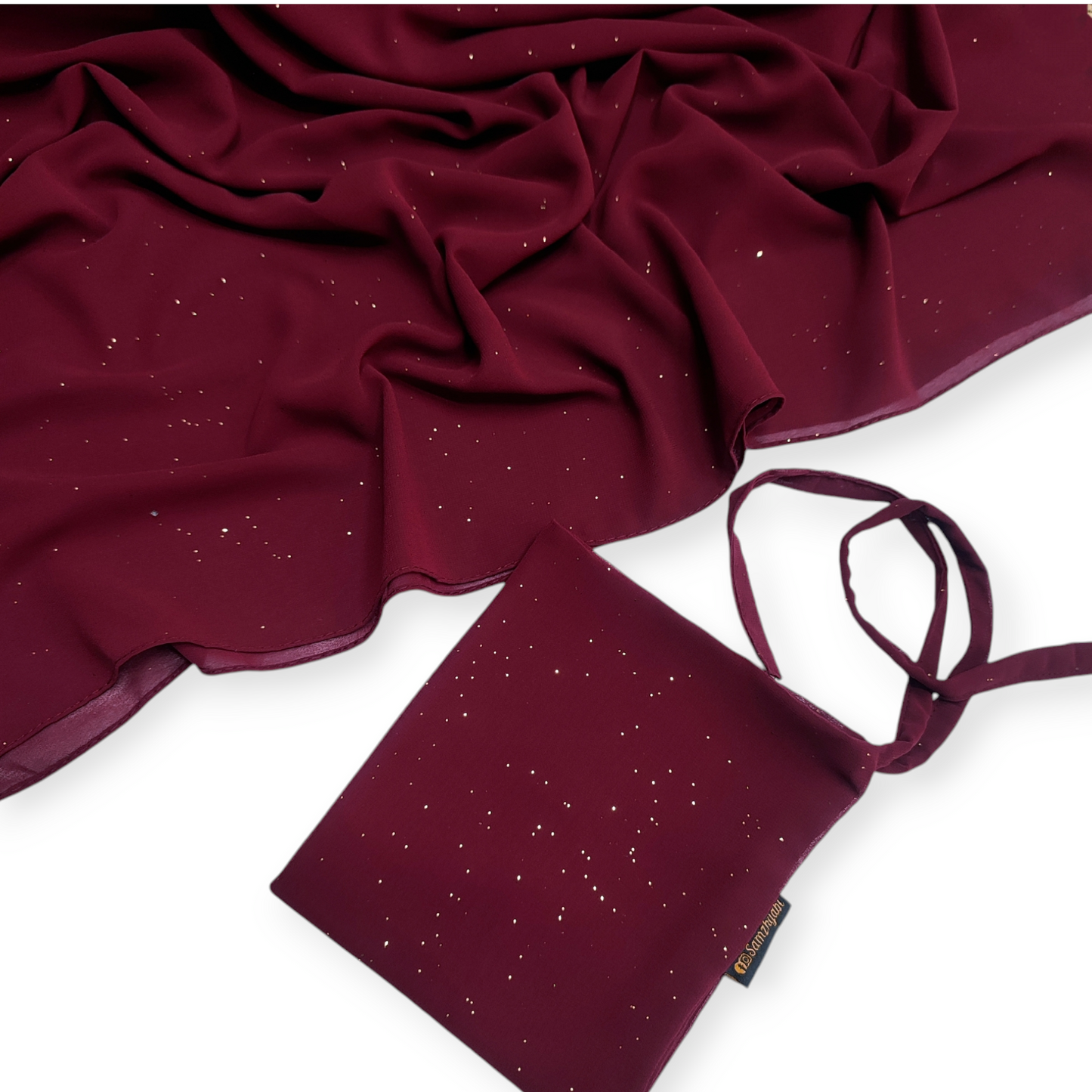 Sparkling Glitter Hijab Naqab Set Cherry Maroon