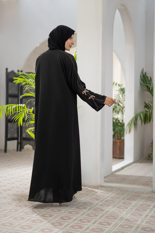 Elegant Black Abaya with Bow