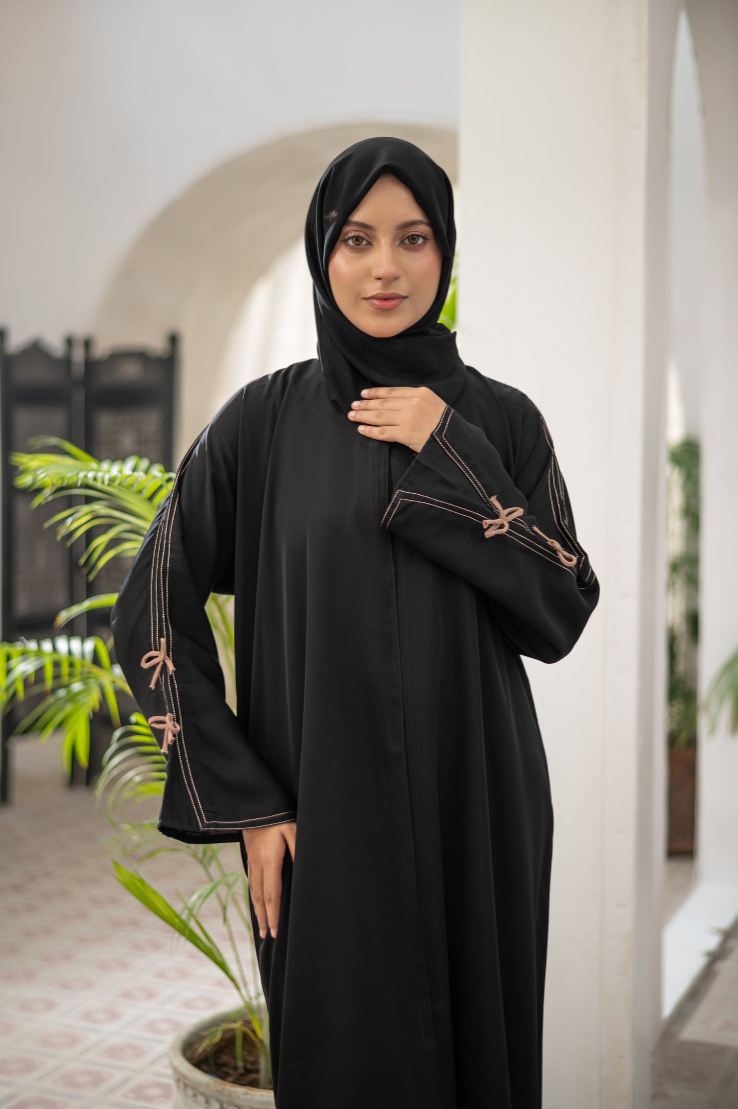 Elegant Black Abaya with Bow