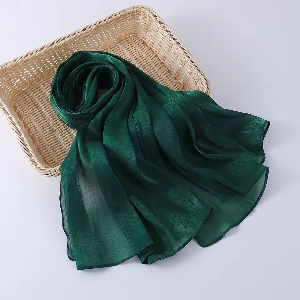 Organza Silk Hijab _Dark Green