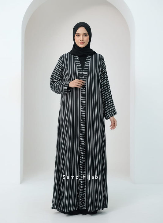 Printed Front Open Straight Abaya (03)