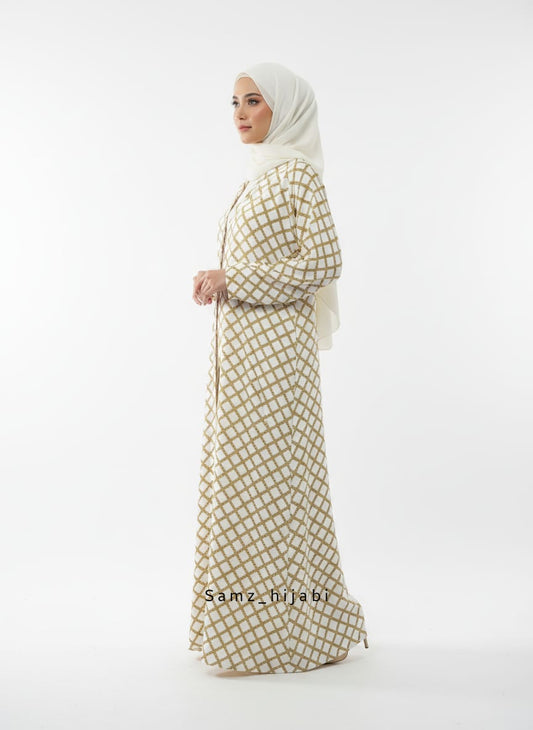 Printed Front Open Straight Abaya (02)