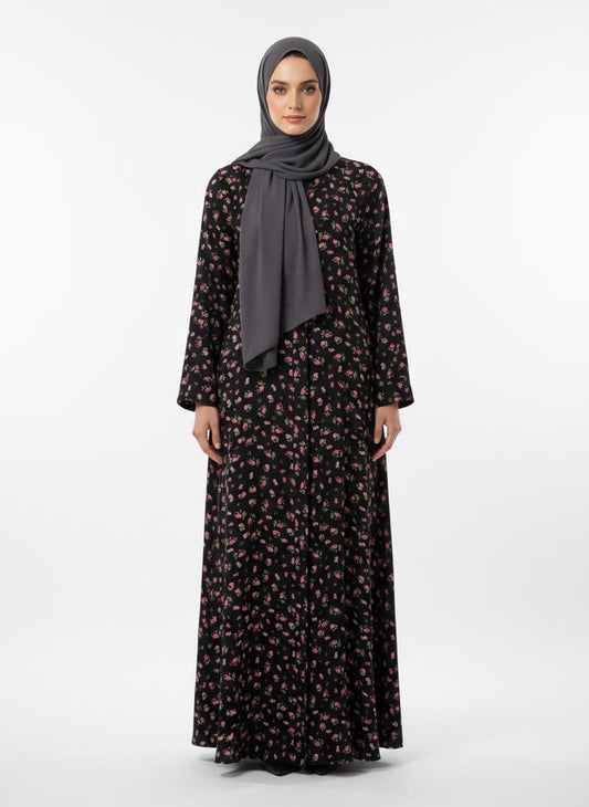 Printed Front Open Straight Abaya (05)