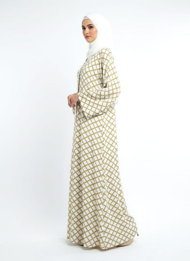 Printed Front Open Straight Abaya (02)
