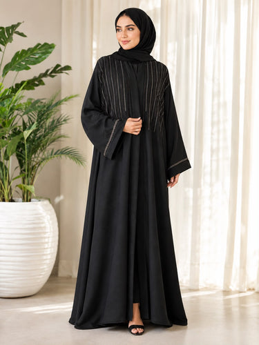 Shadow Line Black Abaya with Scarf
