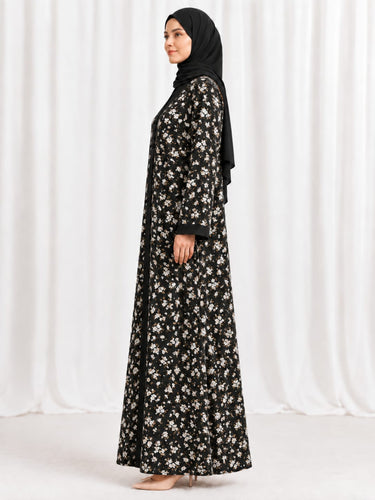 Printed Front Open Straight Abaya (13)