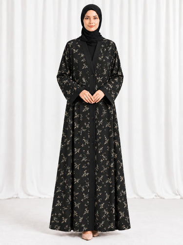 Printed Front Open Straight Abaya (12)