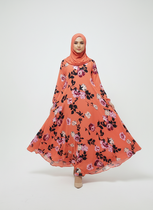 Printed Flare Abaya (Front Close)