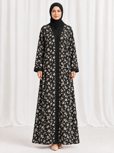 Printed Front Open Straight Abaya (13)