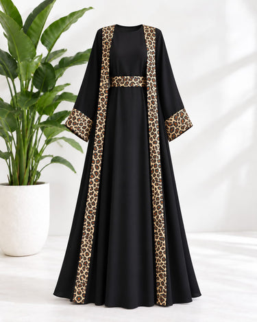 Leopard Panel Two-piece Abaya with Hijab
