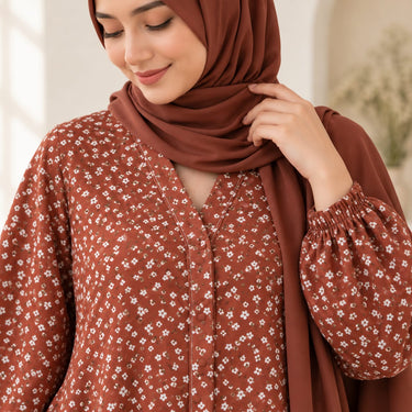 Rust Floral Flair Abaya with Hijab