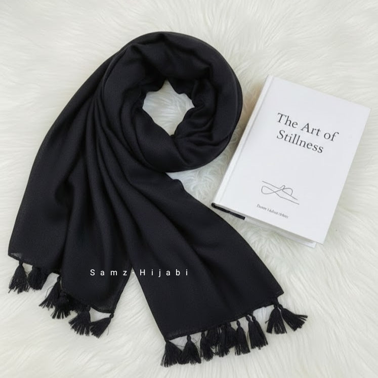 Tassel Lawn Hijab (Black)