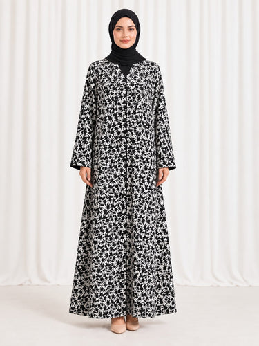 Printed Front Open Straight Abaya (10)