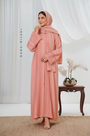 Balochi Style Embroidery Abaya Peach