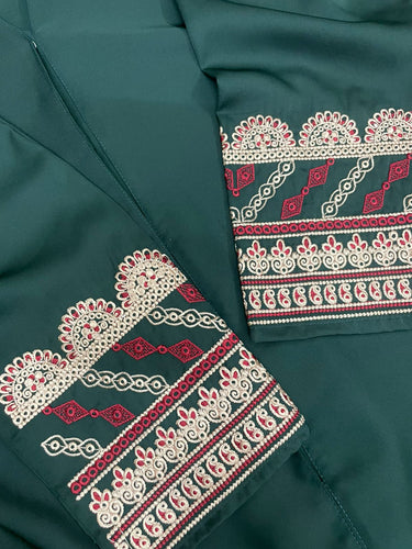 Pocket Patch Embroidered Abaya With Hijab
