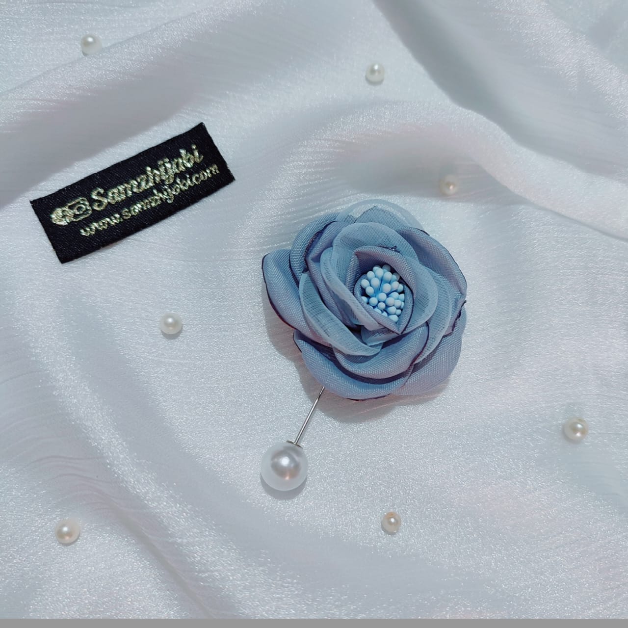 Floral Lock Hijab Pin - Denim Gray