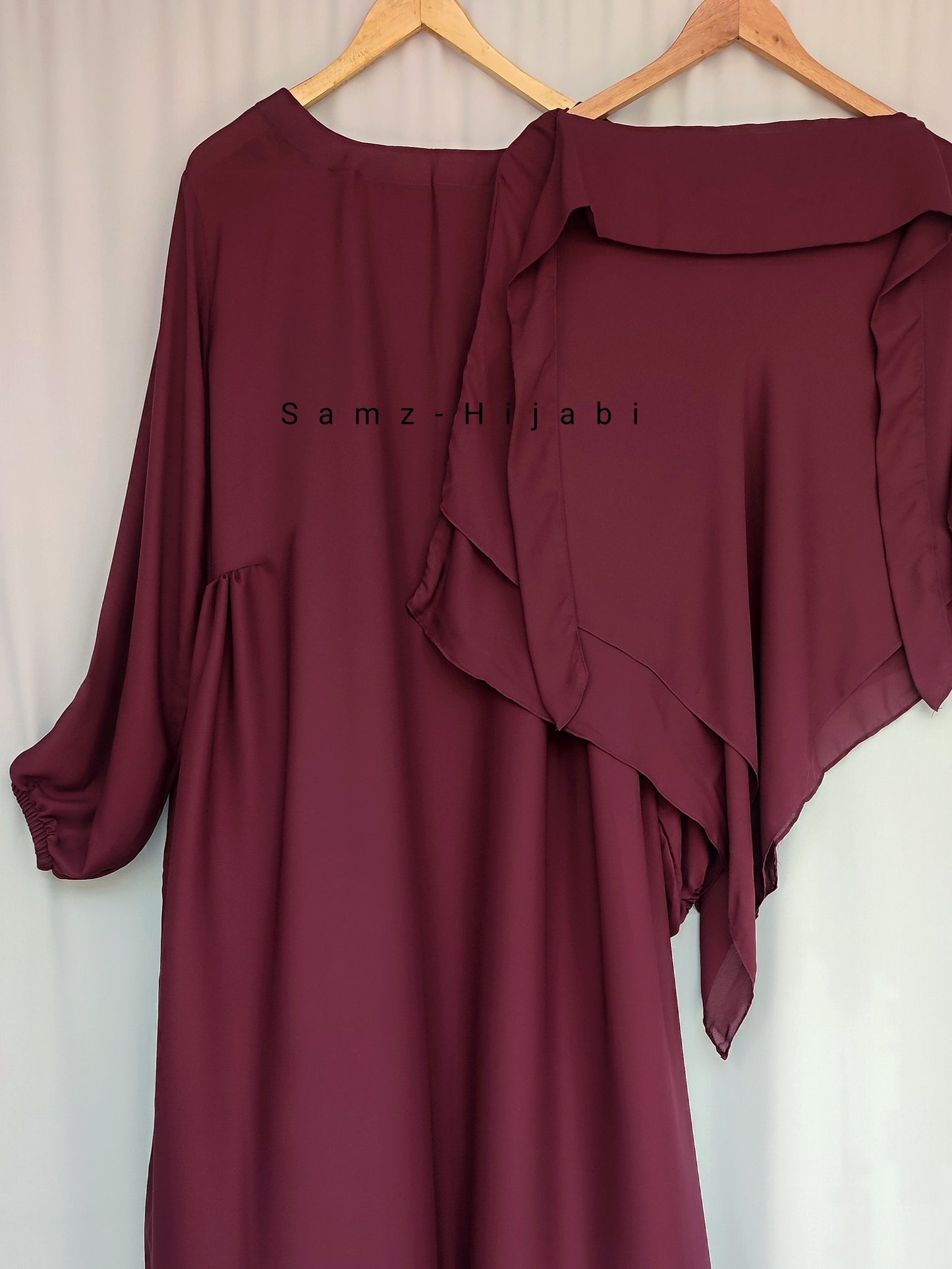 Double Layer Khimar Abaya Set-Maroon