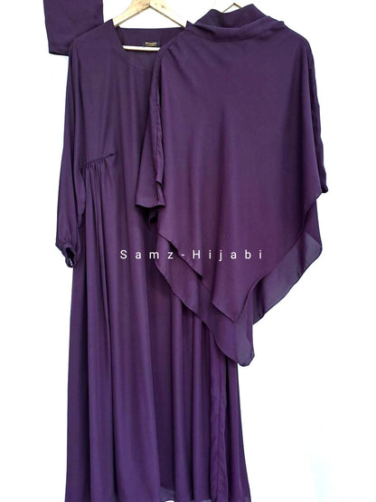 Double Layer Khimar with Abaya Set-Dark Purple