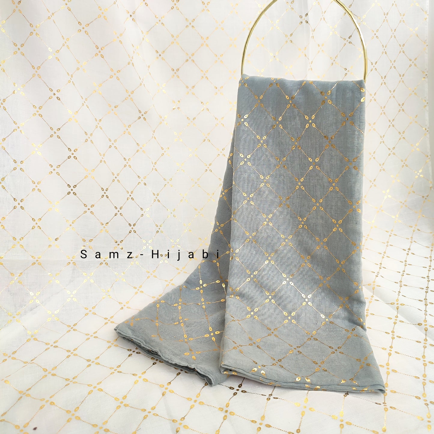 Lux Gold Foil Lawn Hijab-Grey