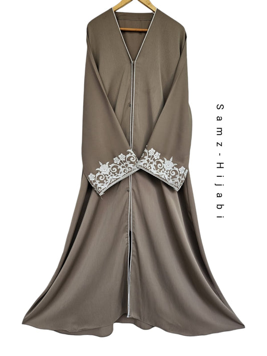 Embroidered Sleeves Abaya -khaki