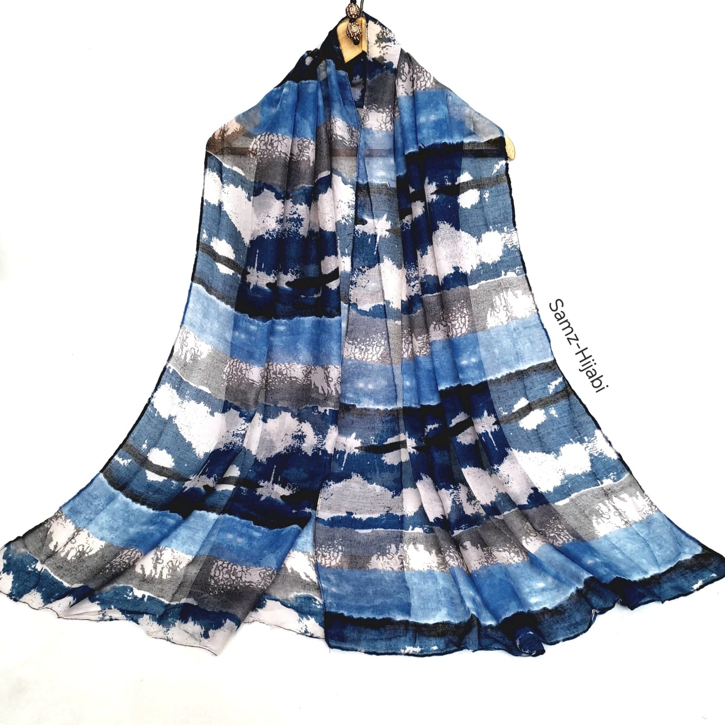 Tie Dye Statement Lawn Hijab - Blue Black