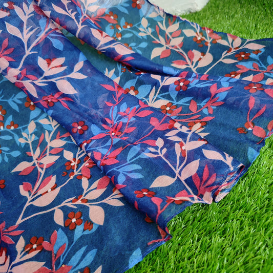 Breezy Lawn Hijab _Blue Printed Red