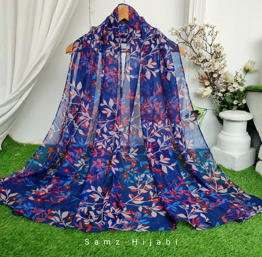 Breezy Lawn Hijab _Blue Printed Red