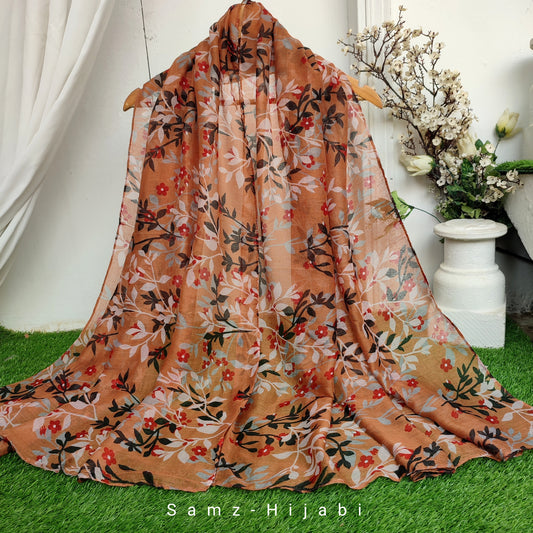 Breezy Lawn Hijab _Orange Printed black