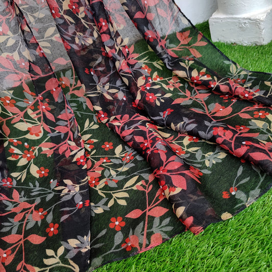 Breezy Lawn Hijab_ Black Printed Red