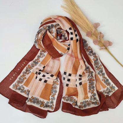 Check_ Grid Morrocon Hijab_Coco Brown