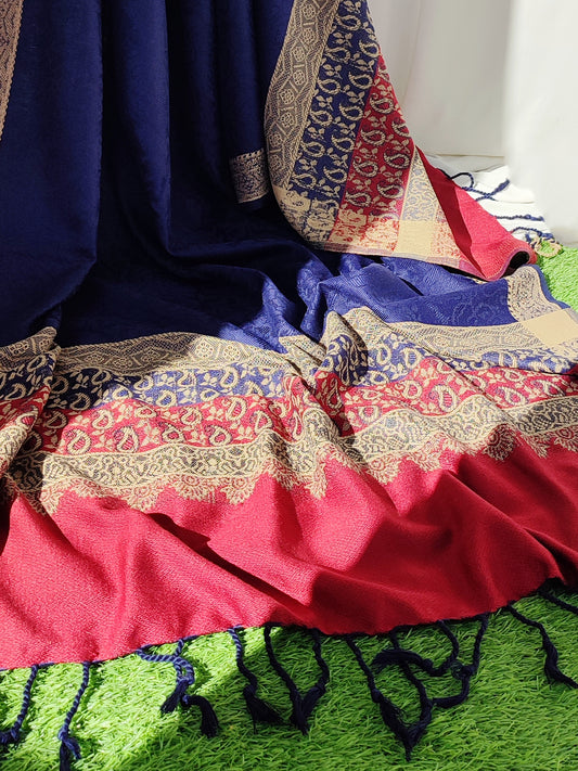 Khani Winter Shawl- Blue Red