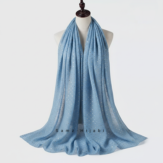 Haya Crinkle Foil Hijab (Denim light)