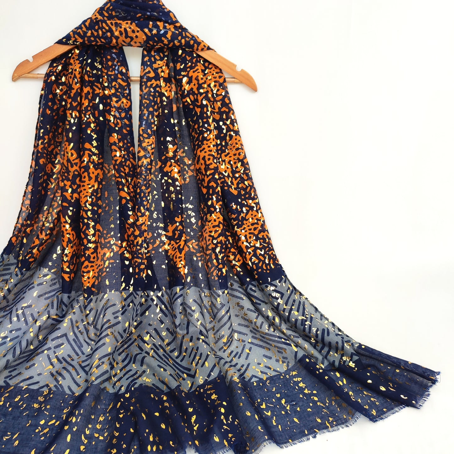 Abstract Art Foil Lawn Hijab-Blue Orange