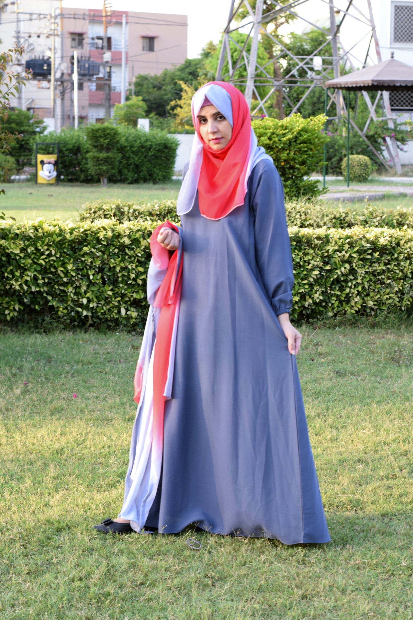 Ombre Intense Separate Upper Abaya Red Grey