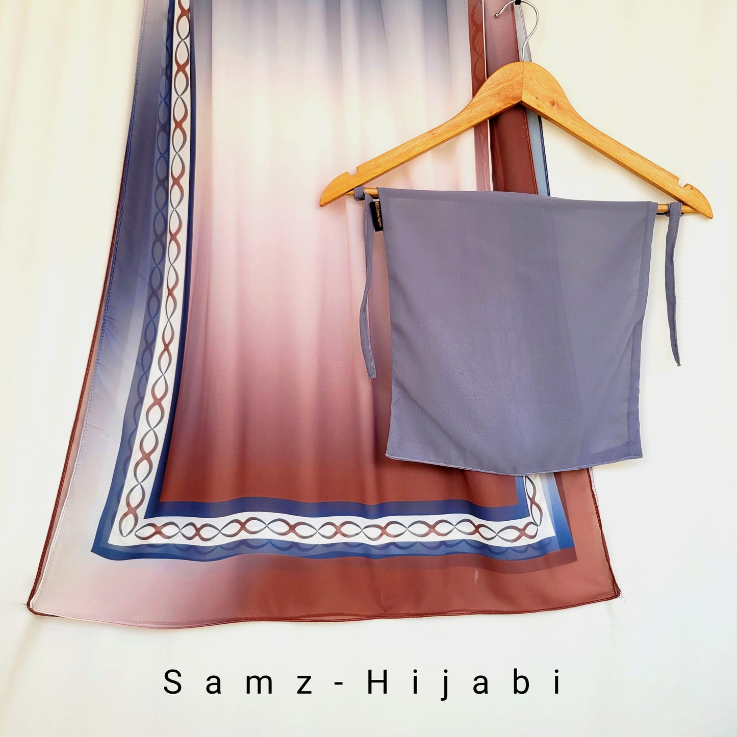 Printed  Hijab With Plain Naqab-Ash Gray