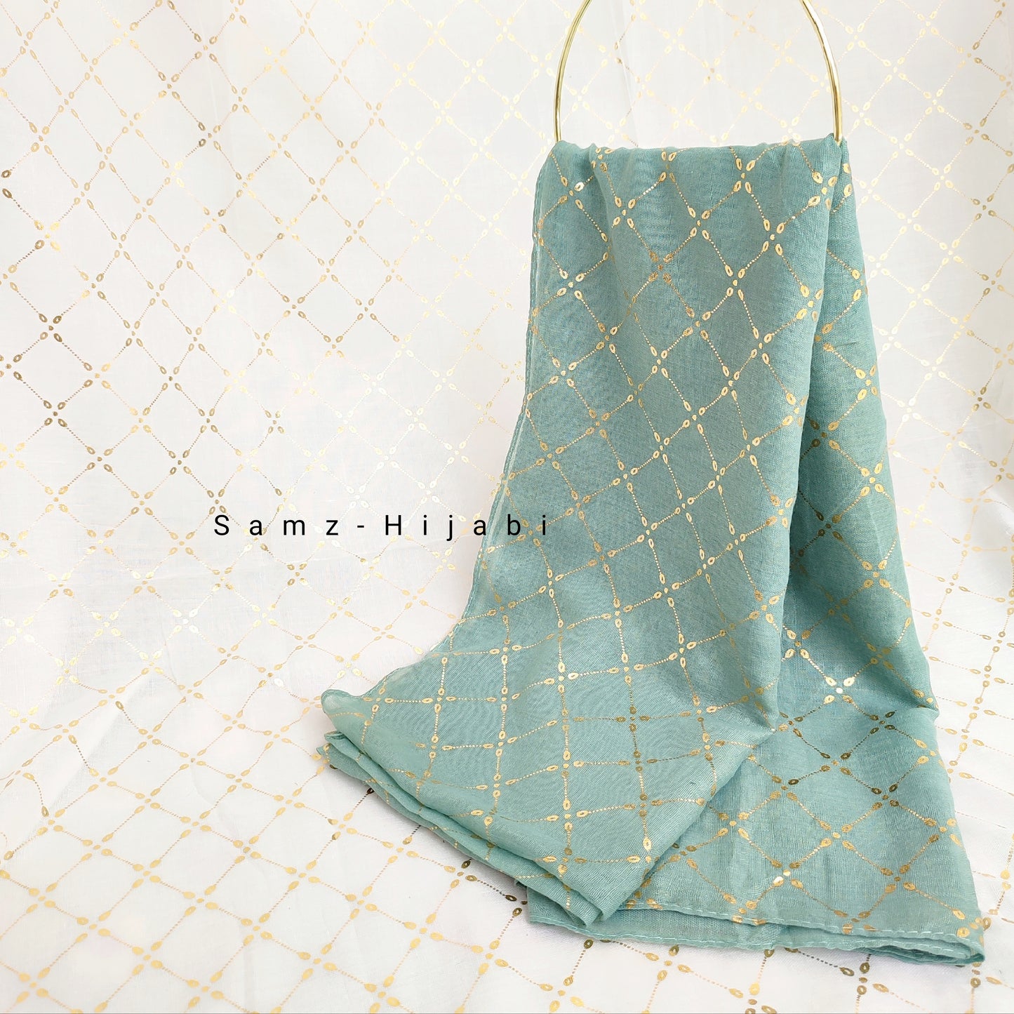 Lux Gold Foil Lawn Hijab-Aqua