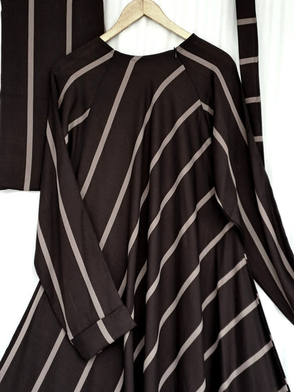 Diagonal Line Umbrella Flyer Abaya-Chocolate Brown