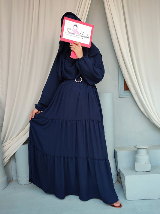 Maxi Layer Three Step Abaya Navy Blue