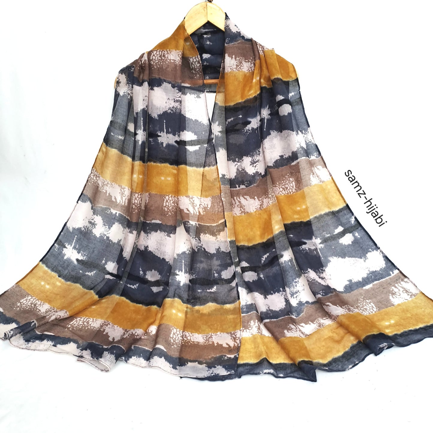 Tie Dye Statement Hijab-Mustard Grey