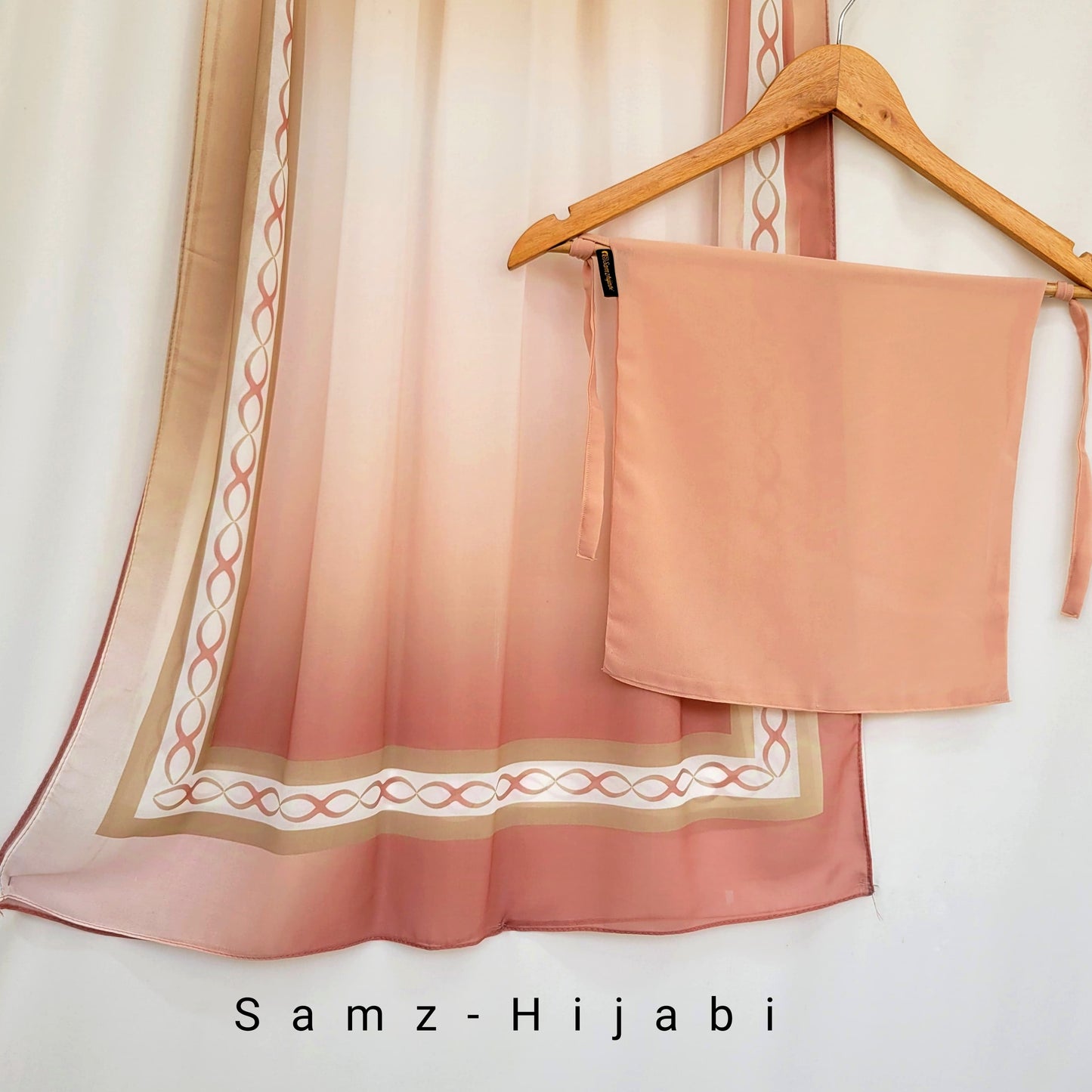 Printed Hijab With Plain Naqab- Fresh Peach