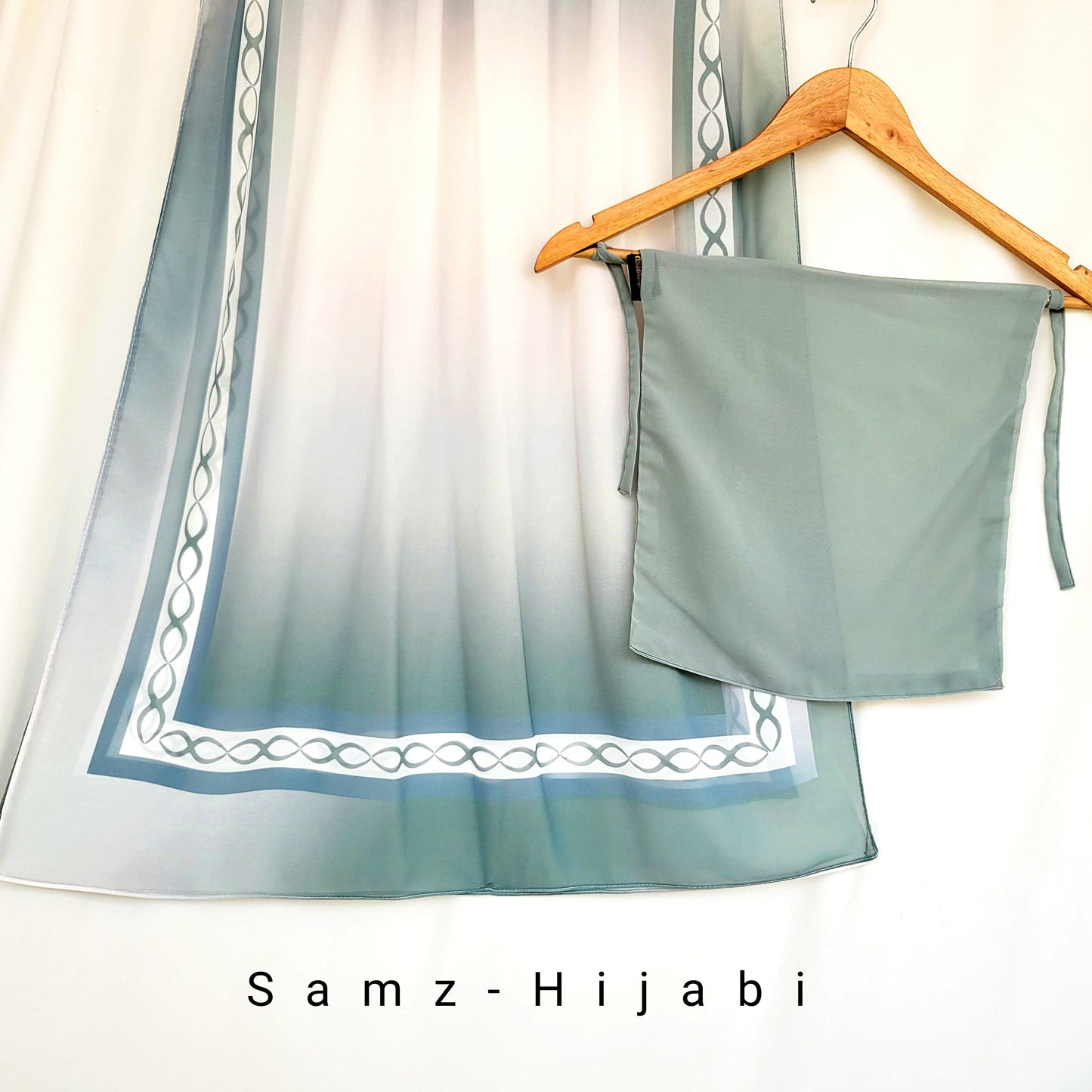 Printed Hijab With Plain Naqab-Baby Blue