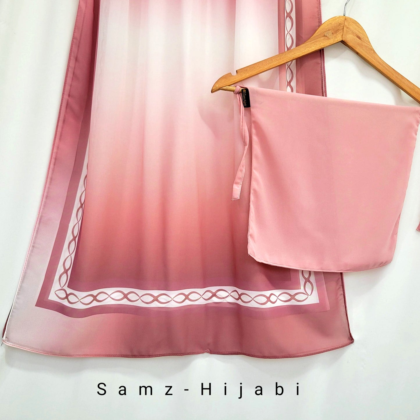 Printed  Hijab With Plain Naqab- Blush Pink