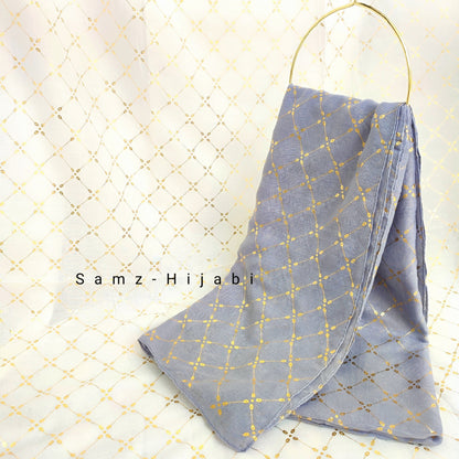 Lux Gold Foil Lawn Hijab-Powder Lavender