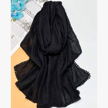 Plated Lawn Lace Hijab (Black)
