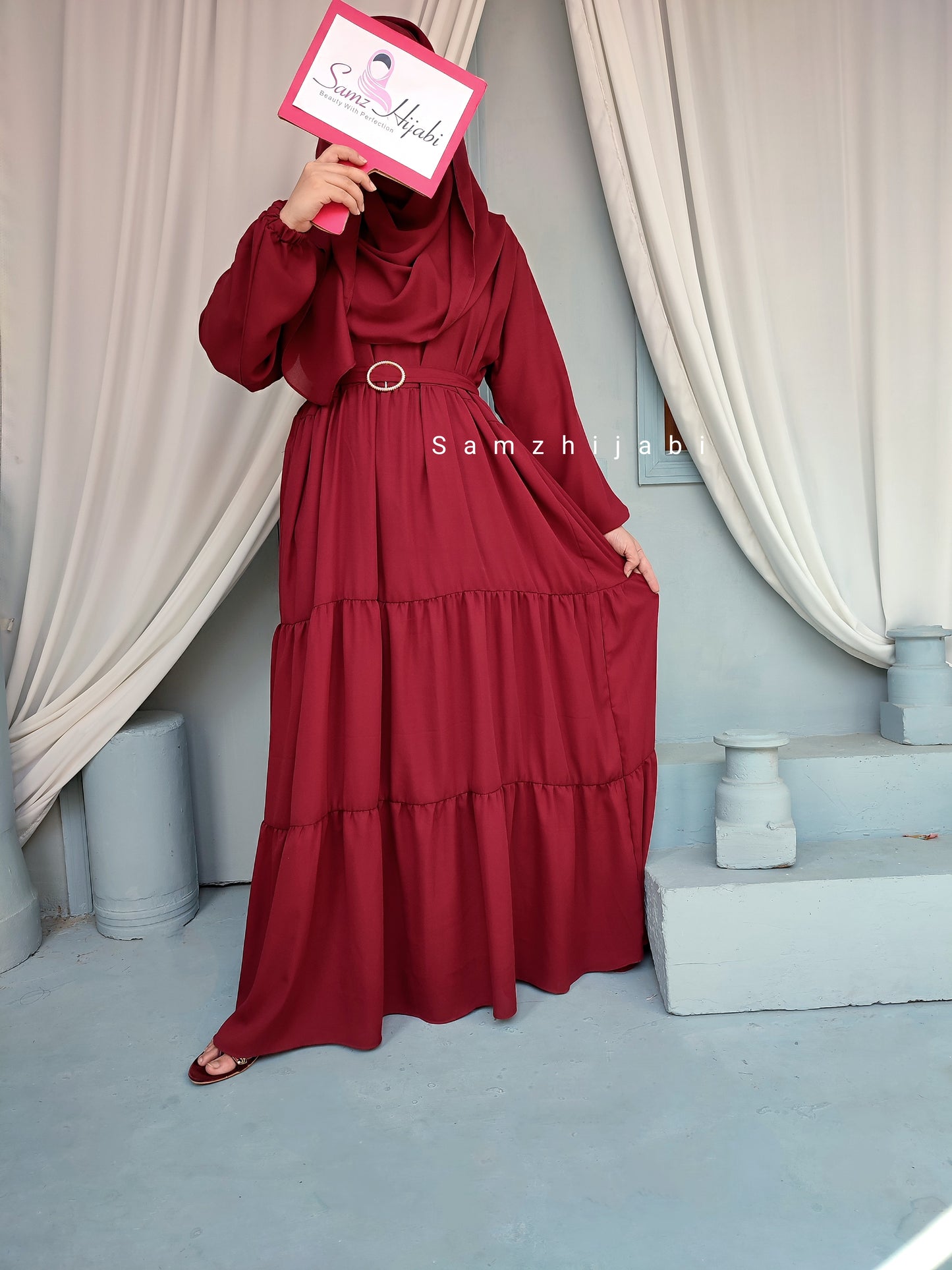 Maxi Layer Three Step Abaya Maroon