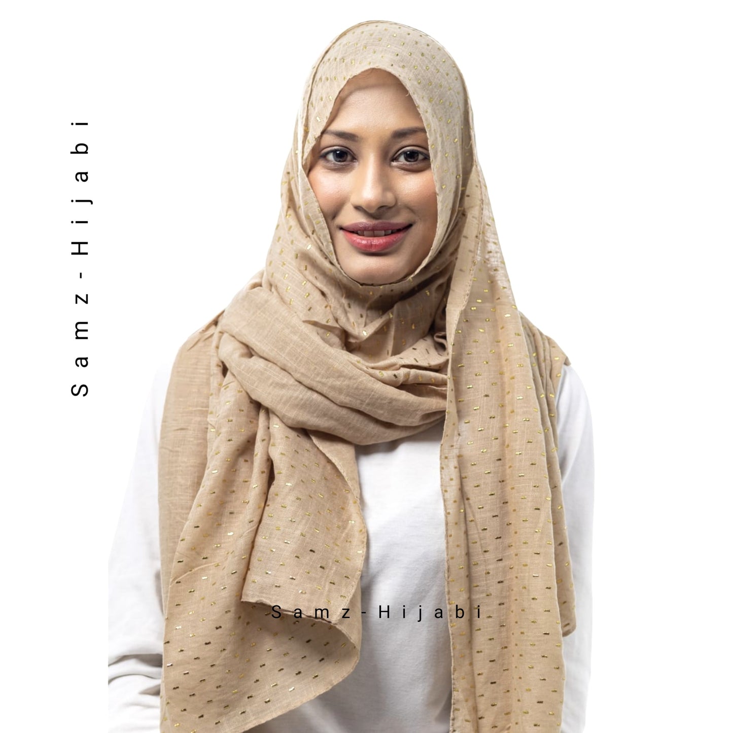 Gold Turkish Mukesh  Lawn Hijab-Khaki