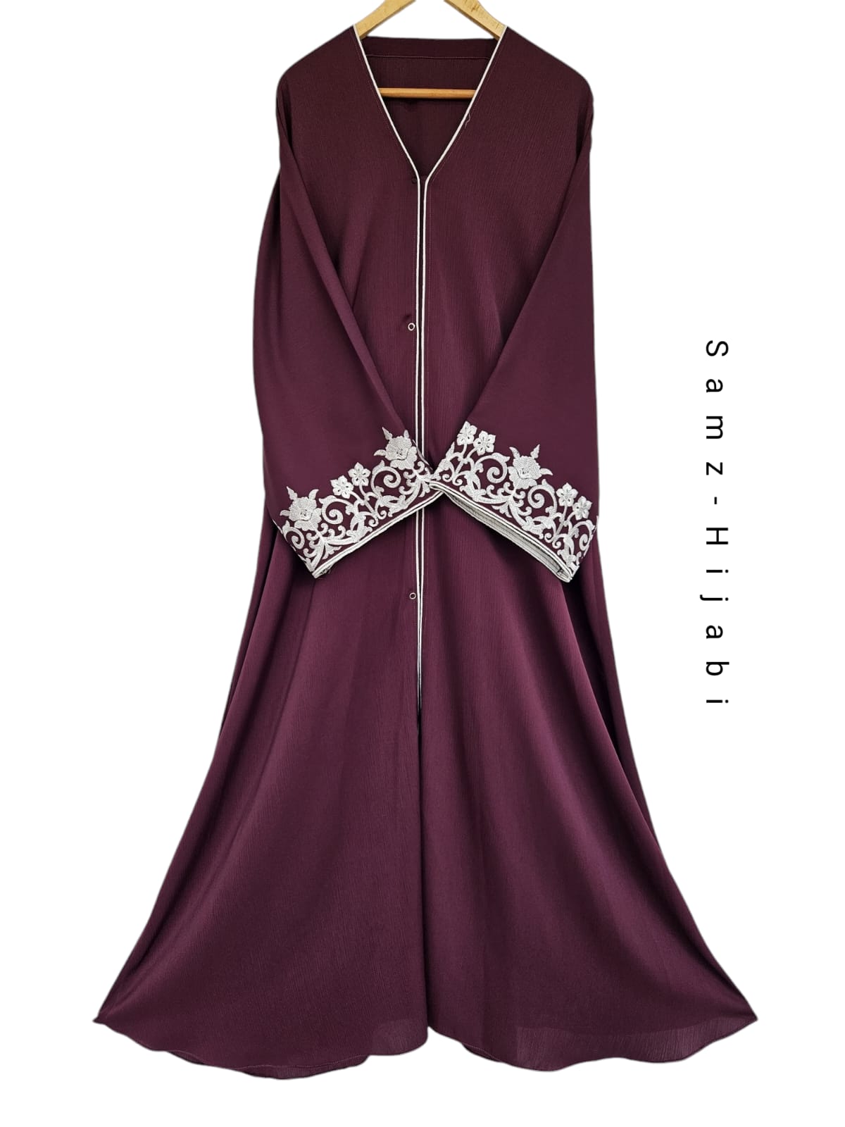 Embroidered Sleeves Abaya - maroon