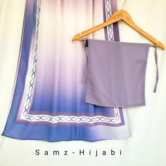 Printed  Hijab With Plain Naqab- Lilac