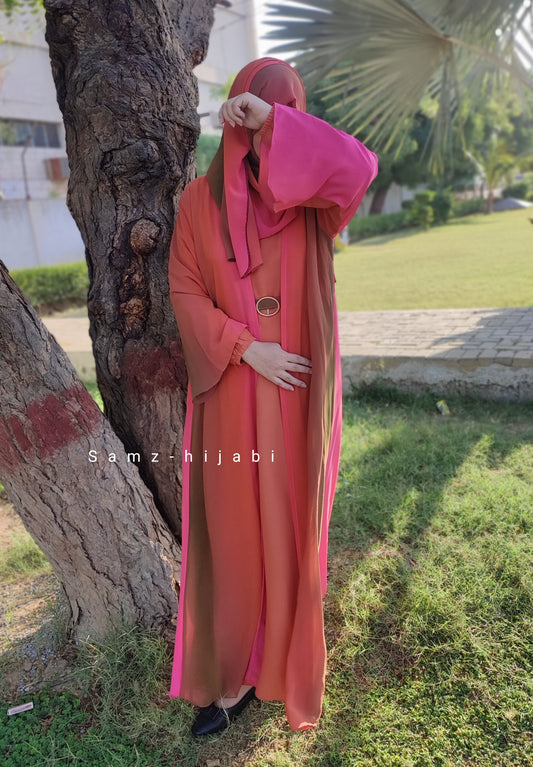 Ombre Intense Separate Upper Abaya Burnt Orange Pink